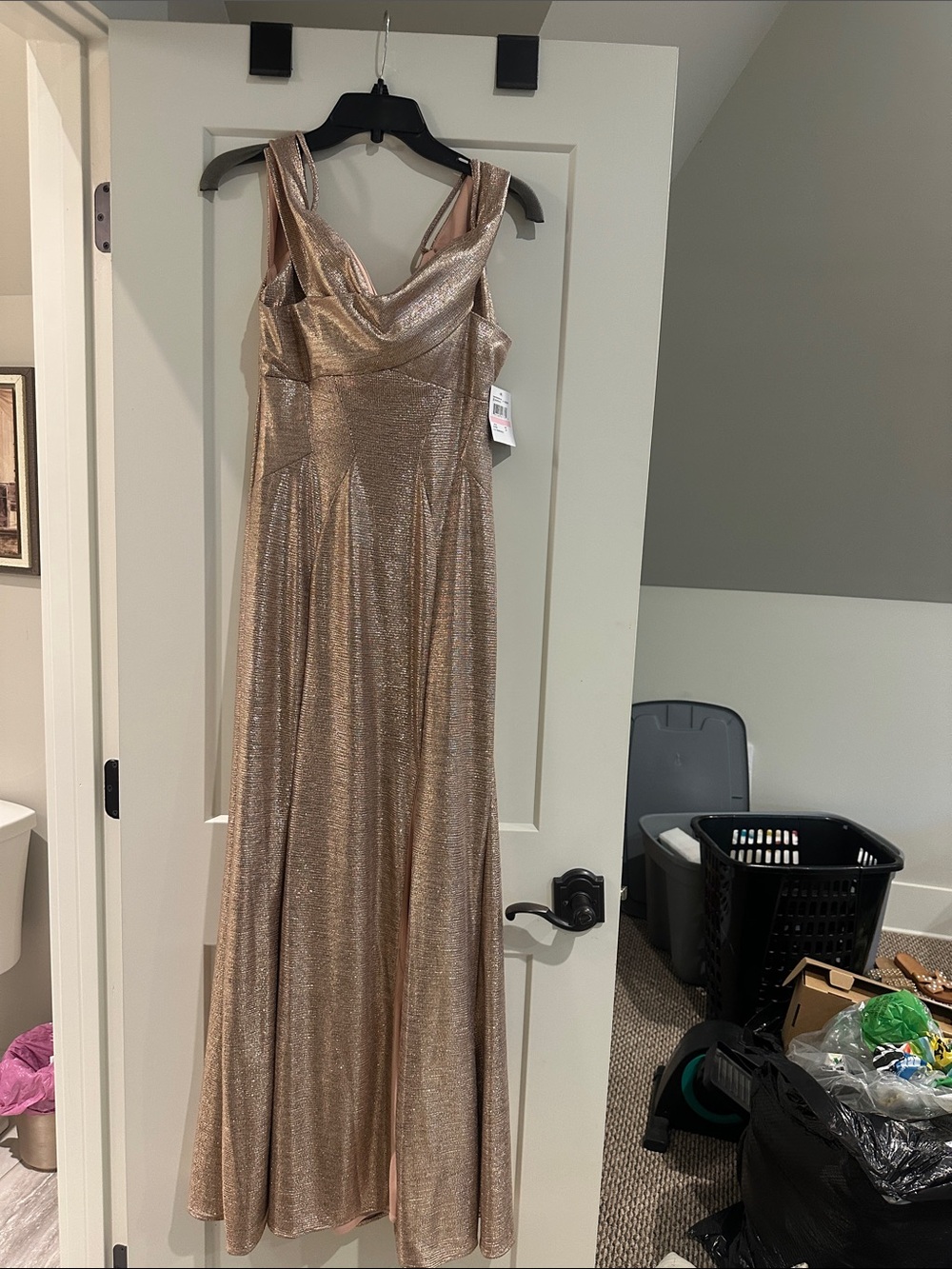 Shimmery Gold Cowl Neck Maxi Dress